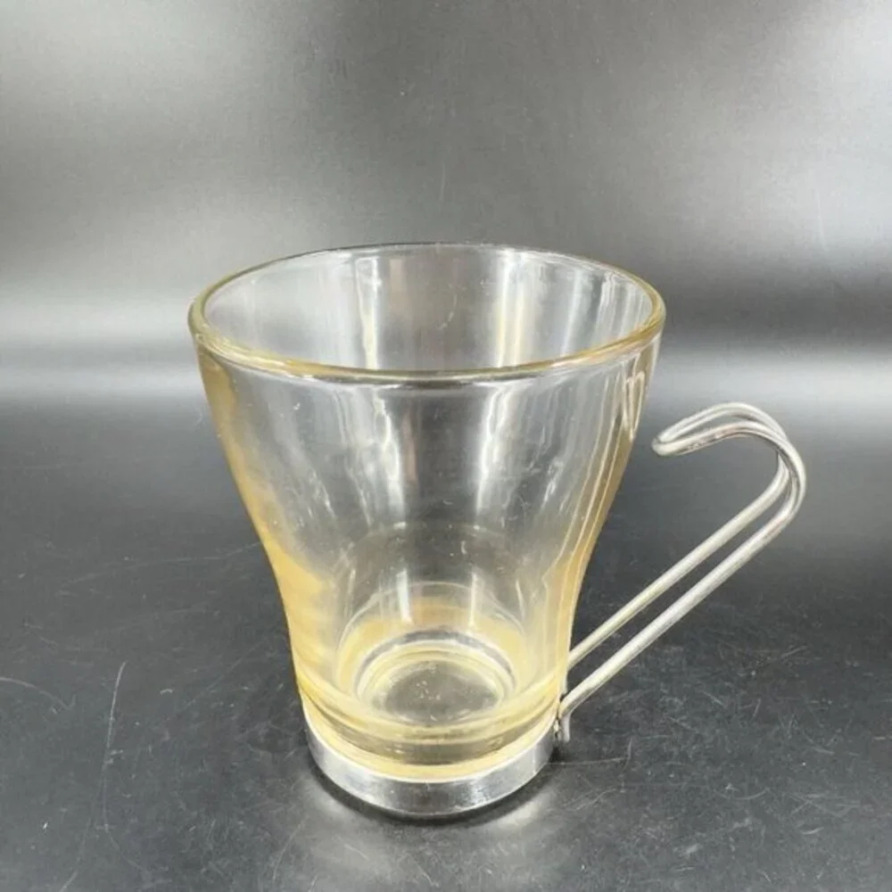 Bormioli Rocco Verdi Espresso‎ Cup Mug With Stainless Steel Handle Set 2 Glasses